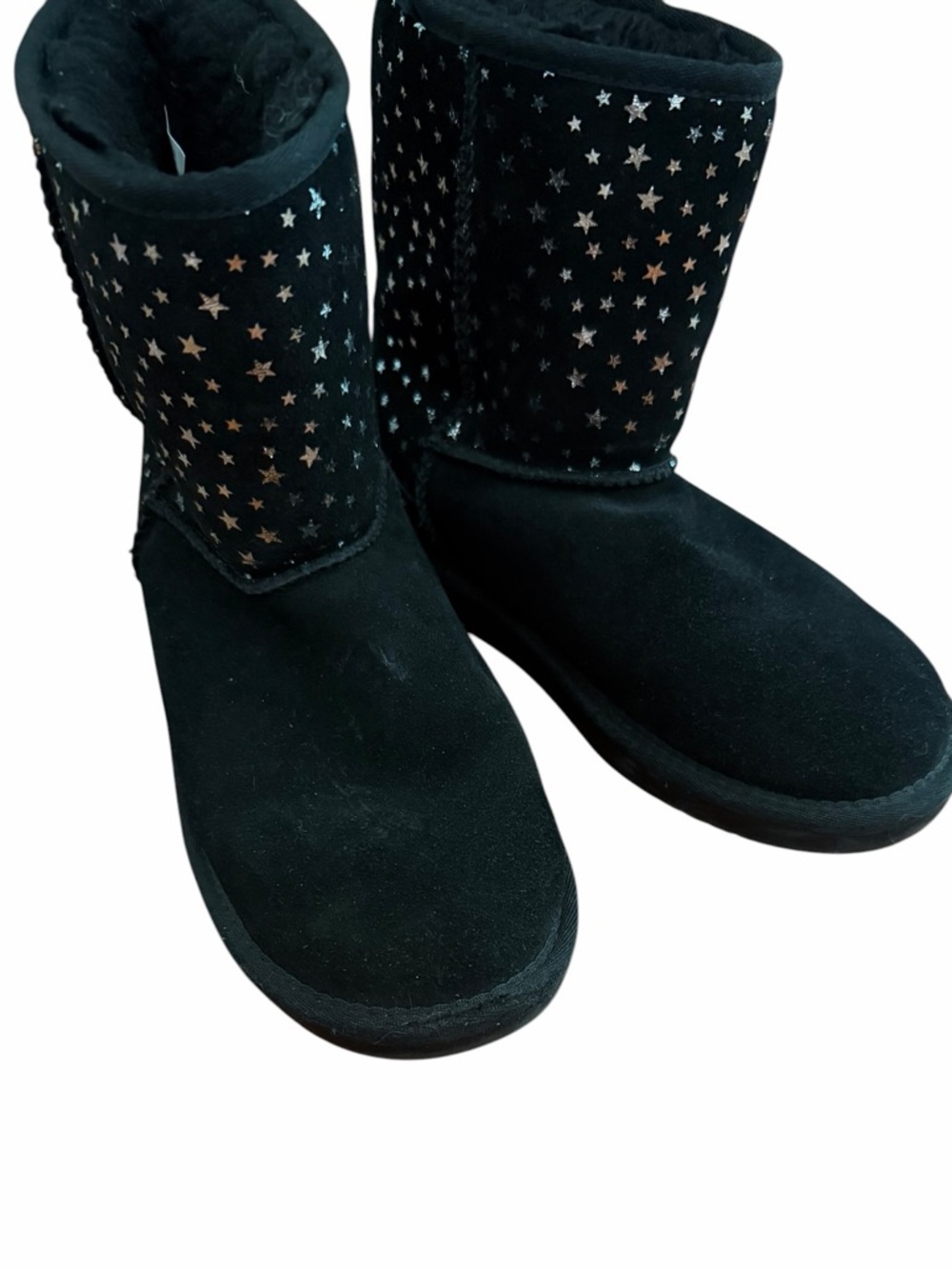 Koolaburra Black Suede Mid-Calf Boots with Silver Star pattern - Picture 1 of 4